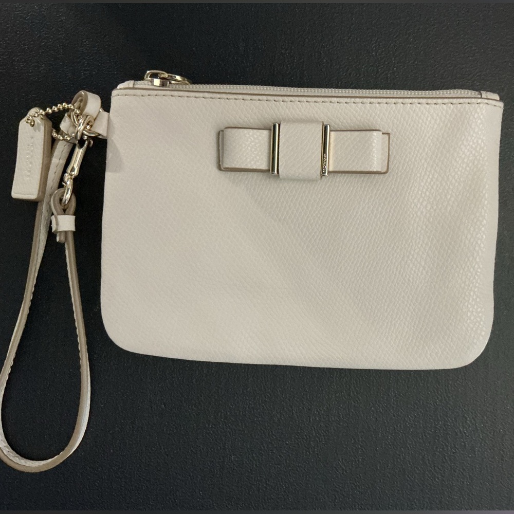 Coach Cream Wristlet Clutch with Bow Accent